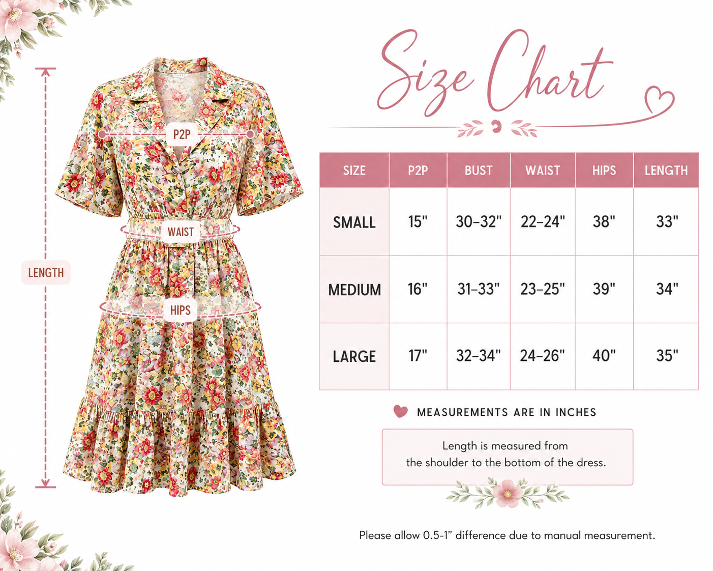 Women’s Floral Shirt Dress Multicolor Collared Short Sleeve Belted Knee Length