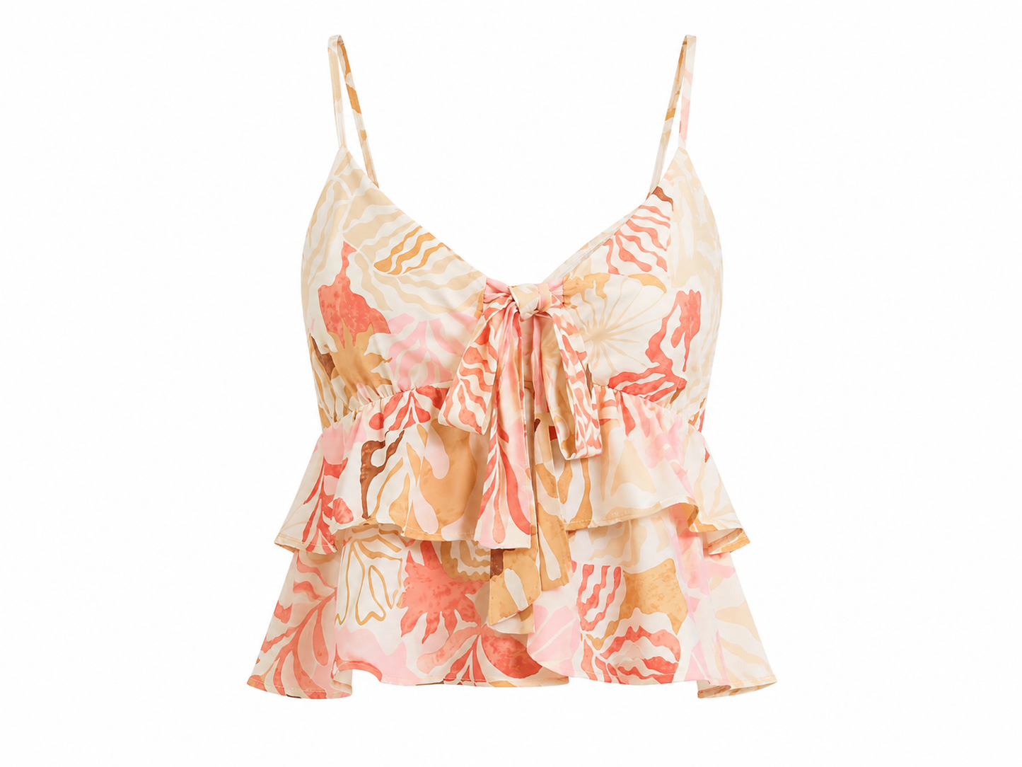 Floral tiered tank top on a white background