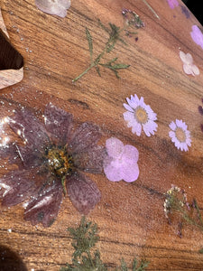 Heart Shaped Purple Flower Charcuterie Board | Silver Glitter Frosted Floral Resin Board | Serving Tray | Cheese Board | Wild Flower