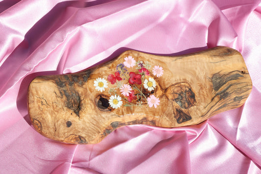 Pink Red Flower Charcuterie Board | Floral Resin Board | Serving Tray | Cheese Board | Wild Flower