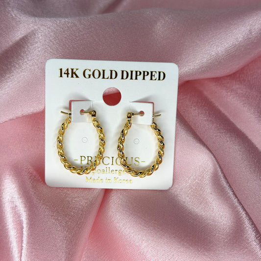 14K Gold Dipped Rope Oval Earrings