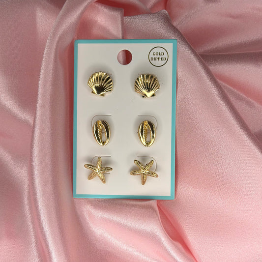 3pc set - Gold Dipped Ocean Earrings