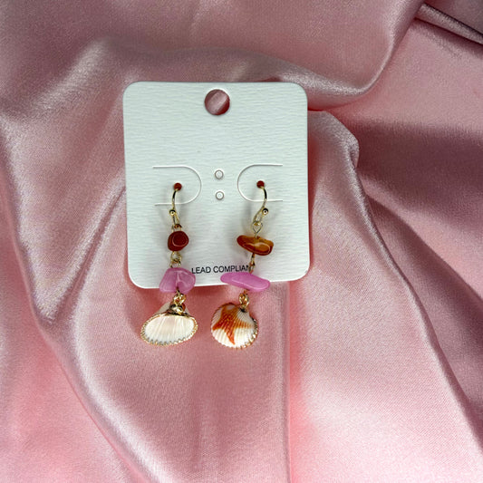 Pink Dangly Seashell Earrings