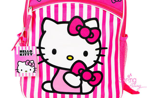 Hello Kitty Bows and Stripes Backpack With One Front Pocket Pink Closeup