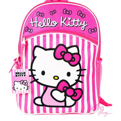 Hello Kitty Bows and Stripes Backpack With One Front Pocket Pink