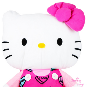 Hello Kitty Plush Backpack with heart-shaped prints closeup