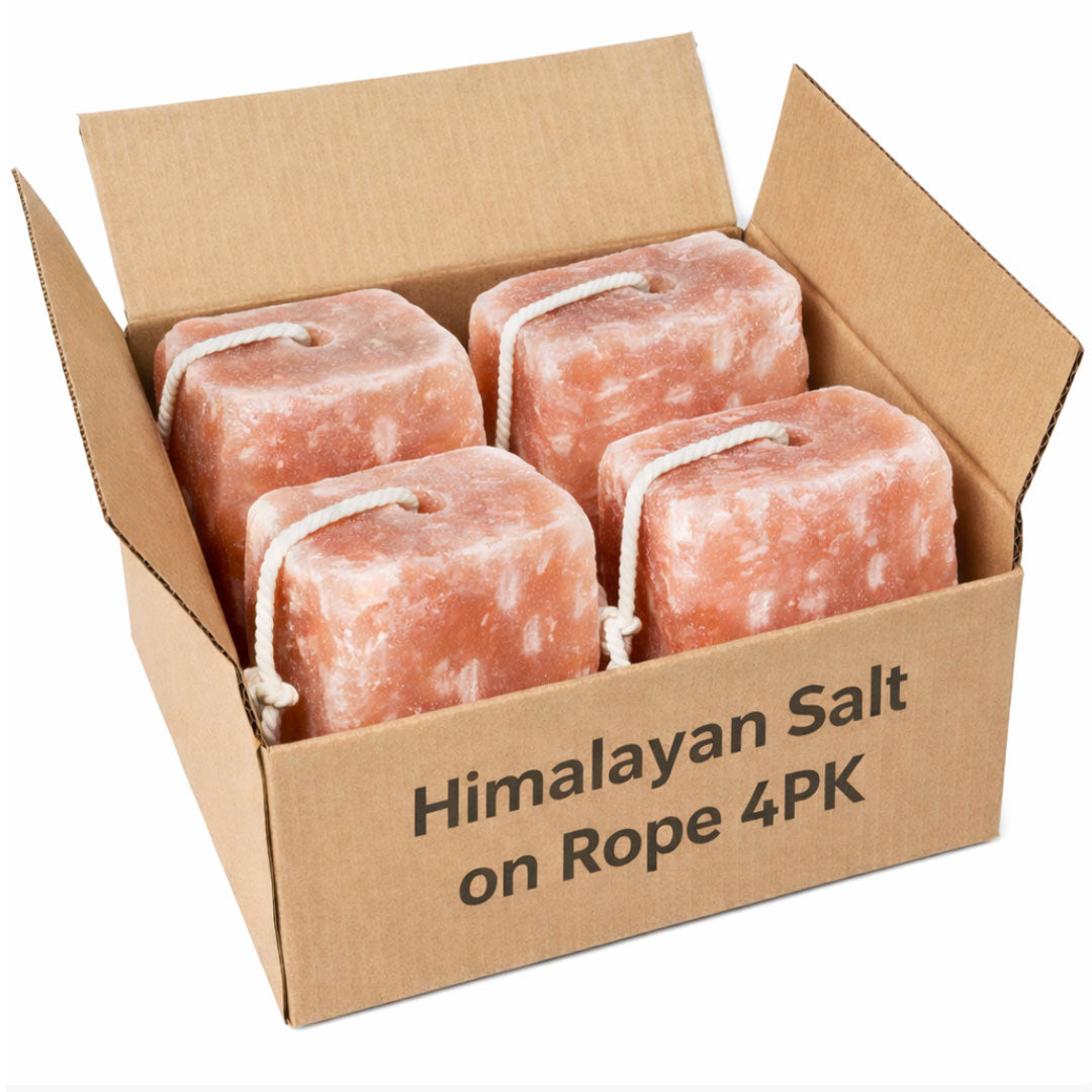 Himalayan Salt Lick Block on Rope | 4pack 4lb, 5lb, 7lb | for Horse, Deer, Goat, Livestock Animals