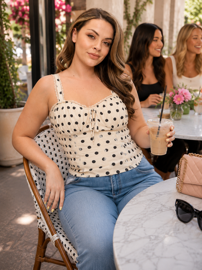 Plus Size French Kiss Cream Polka Dot Top
