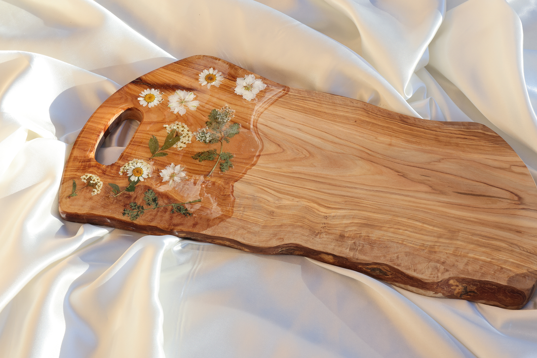 White Flower Charcuterie Board | Floral Resin Board | Serving Tray | Cheese Board | Wild Flower